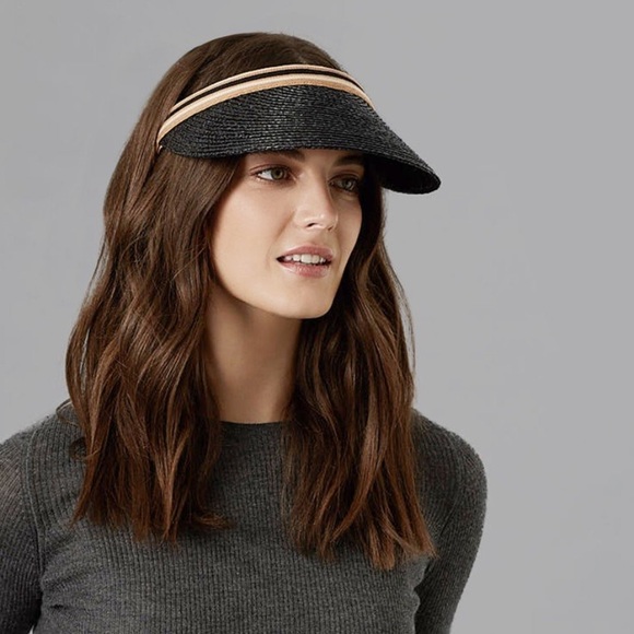 Helen Kaminski Bianca Raffia Visor Black Tan $155 Helen Kaminski Bianca Raffia Visor Black Tan $155